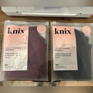 x2 Knix Luxe Modal Leakproof Sleep Boxer (large - black and dark cherry)